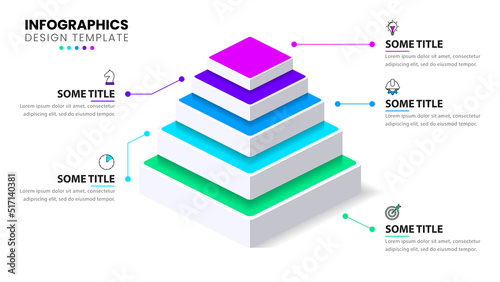 Infographic template. Isometric pyramid with 5 steps