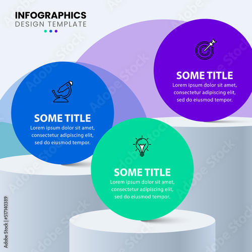 Infographic template. 3 columns with circles containing text