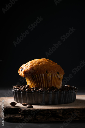 Coffee muffins dessert, food background, bakery themes