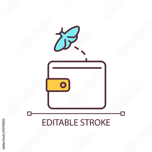 Empty wallet RGB color icon. No money and cash. Unemployment and crisis. Financial problem. Isolated vector illustration. Simple filled line drawing. Editable stroke. Arial font used