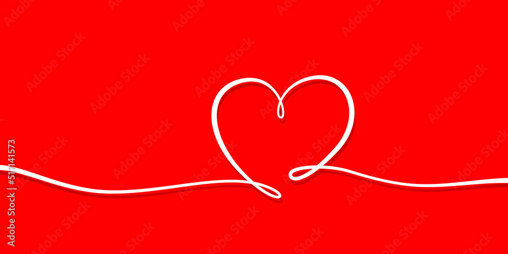 Line heart shape on red illustration