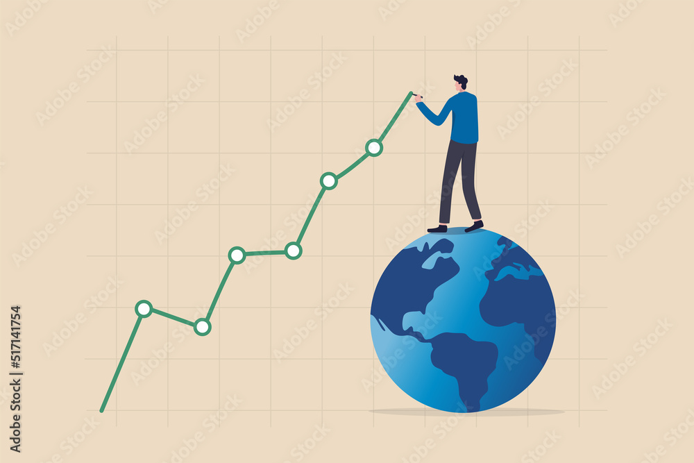 World economic, financial statistics or investment data, global stock market diagram or international economy concept, businessman expert standing on earth drawing financial graph and chart. World economic, financial statistics or investment data, global stock market diagram or international economy concept, businessman expert standing on earth drawing financial graph and chart.