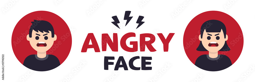 Angry character vector illustration. Face with anger expression. Wrath, mad and furious cartoon avatar. Angry character vector illustration. Face with anger expression. Wrath, mad and furious cartoon avatar.