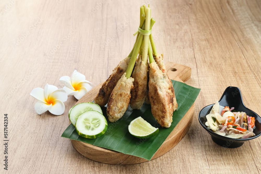 Sate Lilit, traditional Balinese minced chicken satay with lemongrass