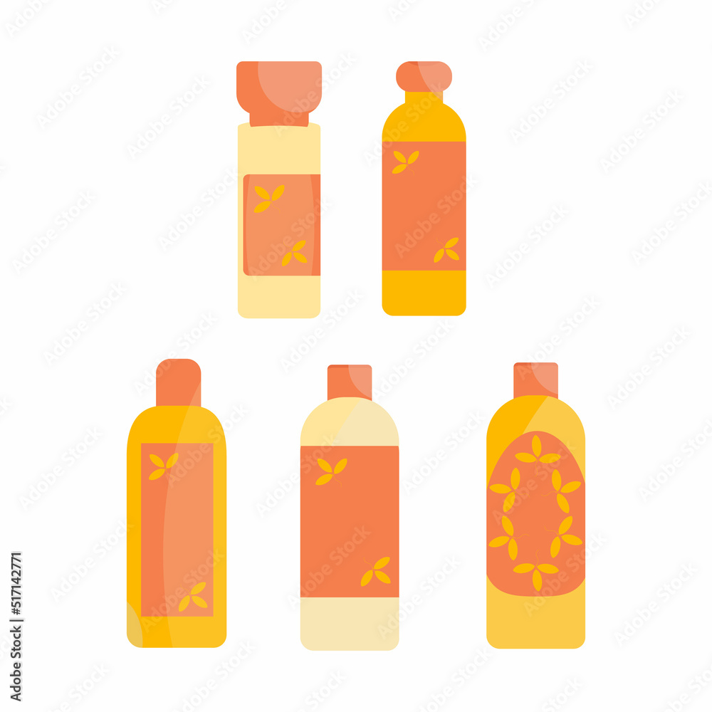 Set of bottles for cosmetics and care products in yellow-orange color Set of bottles for cosmetics and care products in yellow-orange color