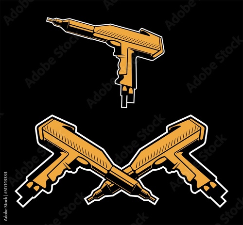 Set of powder coating spray guns, powder coating design element, isolated on black background.