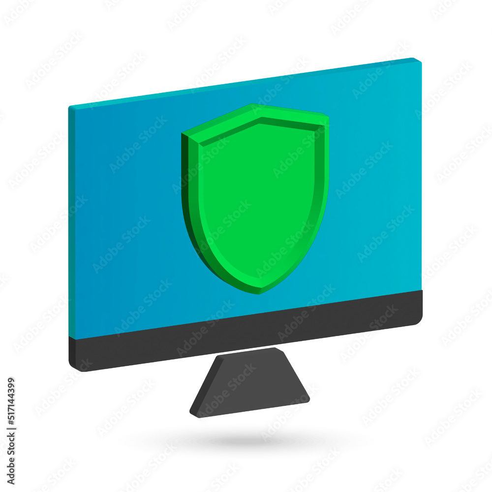 Computer protection 3D icon flat design vector Computer protection 3D icon flat design vector