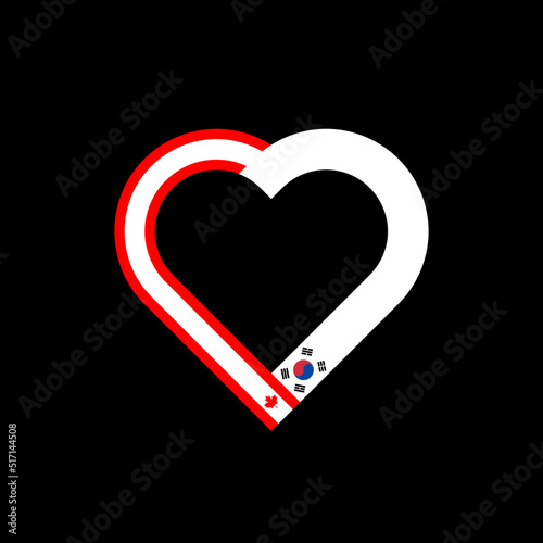 friendship concept. heart ribbon icon of canadian and korea republic flags. vector illustration isolated on black background
