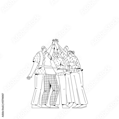 Team of people celebrate success in work collaboration together.