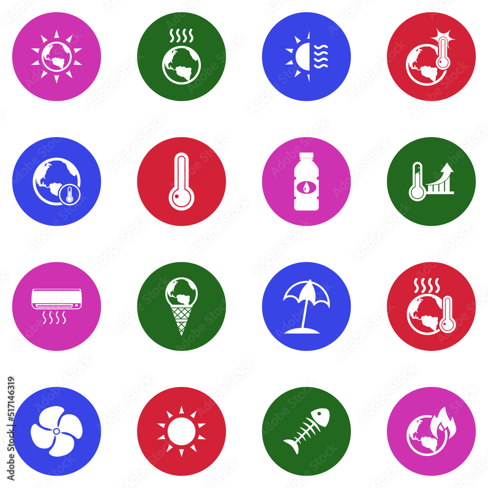 Heatwave Icons. White Flat Design In Circle. Vector Illustration. Heatwave Icons. White Flat Design In Circle. Vector Illustration.