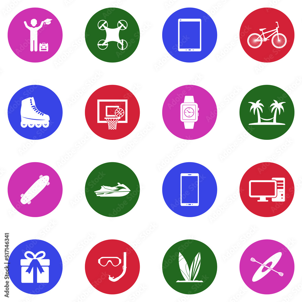 End Of The School Icons. White Flat Design In Circle. Vector Illustration. End Of The School Icons. White Flat Design In Circle. Vector Illustration.