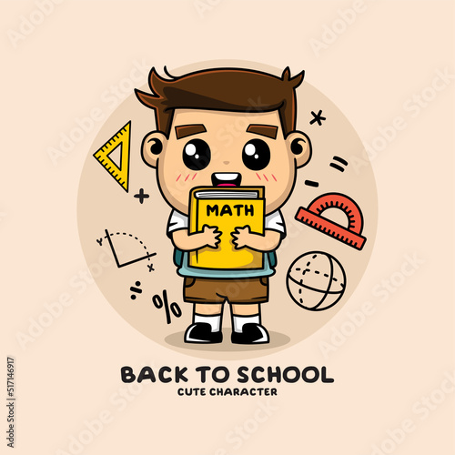 vector illustration of a little boy carrying a math book