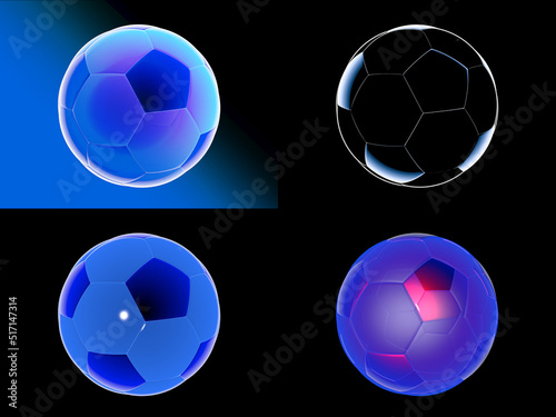 3d illustration of various football (soccer) balls. Images of different graphic styles.