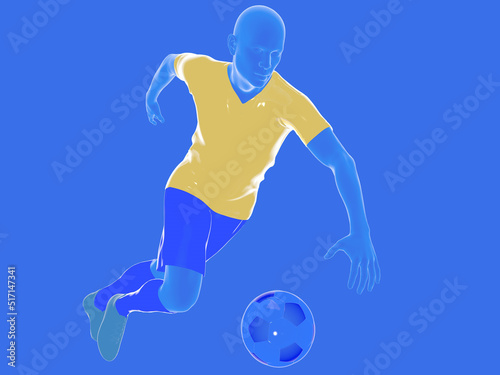 3d illustration of a football (soccer) player. Yellow shirt with the color of the Brazilian national team.