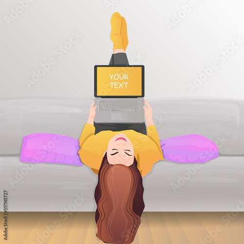 Illustration of a girl at the computer, office work, computer work