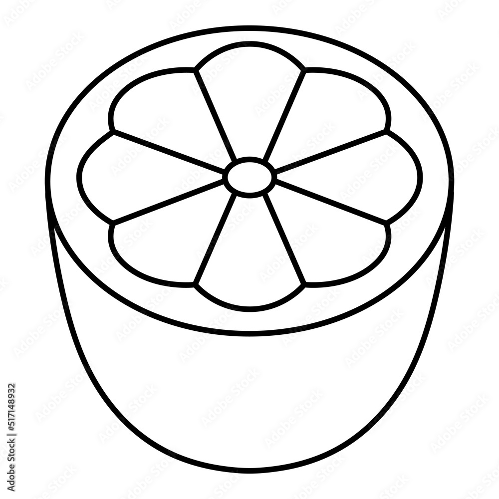Half a lemon. Sketch. Citrus fruit contains vitamin C. Tropical fruit in a cut. Vector illustration. Outline on isolated background. Doodle style. Coloring book for children. Half a lemon. Sketch. Citrus fruit contains vitamin C. Tropical fruit in a cut. Vector illustration. Outline on isolated background. Doodle style. Coloring book for children.