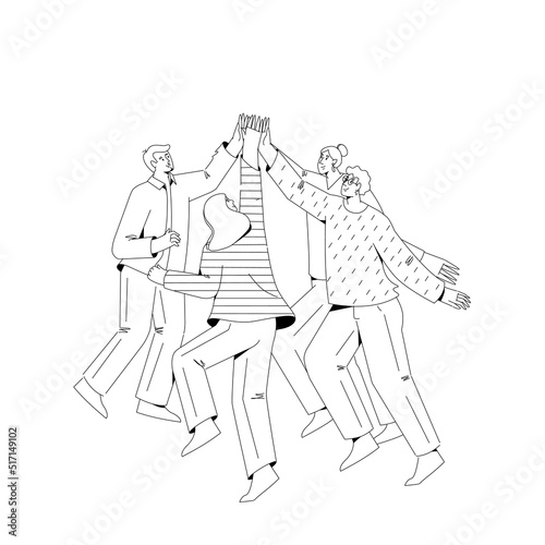 Team of people celebrate success in work collaboration together.