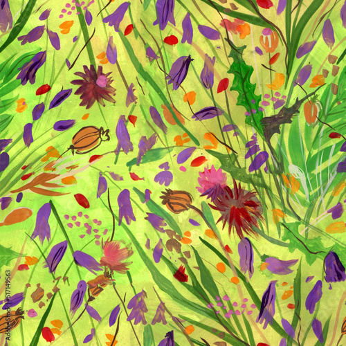 Floral seamless pattern hand drawn with gouache