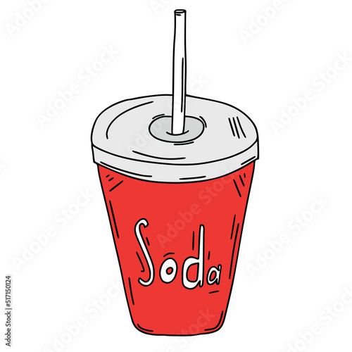 Color cartoon Doodle soda in a plastic cup