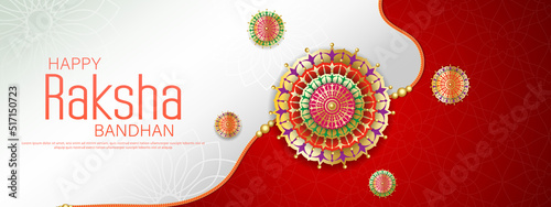 Tablou pe pânză Happy raksha bandhan ceremony banner template design with decorative rakhi