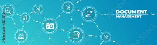 Document management vector illustration. Blue concept with no people related to digital file storage system and software, corporate records keeping, database technology.