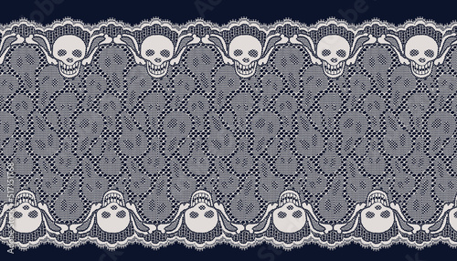 white skull lace trim on dark background