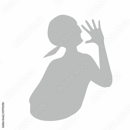 おしゃべりする女性の横向きシルエットイラスト　グレー