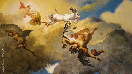The sun or the fall of Icarus, ceiling painting in the Louvre, artist Merry-Joseph Blondel 1819. Animation. art history. animated picture art photo