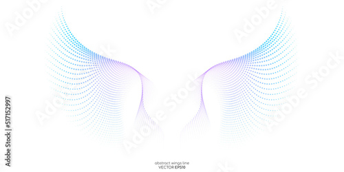 Abstract symmetry bird wings dots line pattern colorful gradient blue purple isolated on white background. Vector illustration.