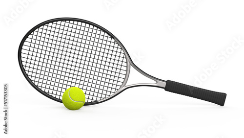 Photo a tennis racket with a ball, isolated on a white background - a black and gray t