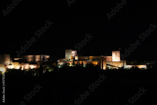 Alhambra castle in Granada, Andalucia, Spain, night view