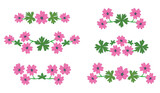 flowers with green leaves - floral design elements as decorative delimiters - vector set