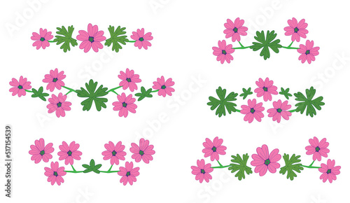 flowers with green leaves - floral design elements as decorative delimiters - vector set