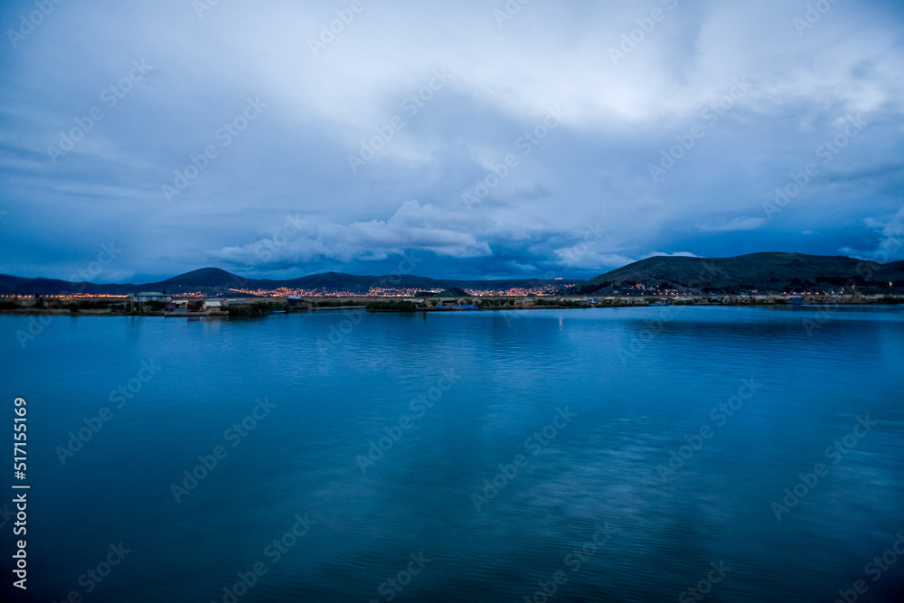 Naklejka premium Uros Floating Island in Peru. Region near Puno city. South America