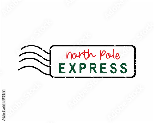 North Pole Express colorful minimal rubber stamp design with white background