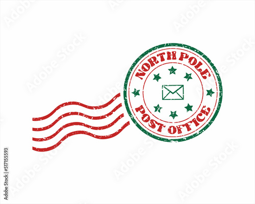 North Pole post office grunge rubber stamp design with white background