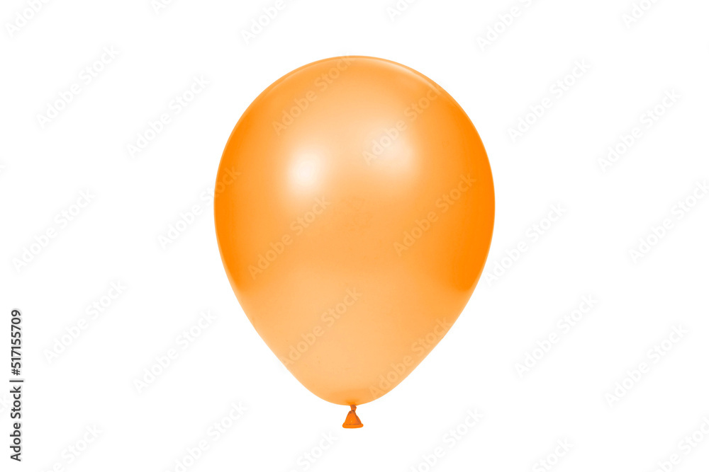 Orange balloon isolated on white background. Template for postcard, banner, poster, web design. Festive decoration for celebrations and birthday. High resolution photo.