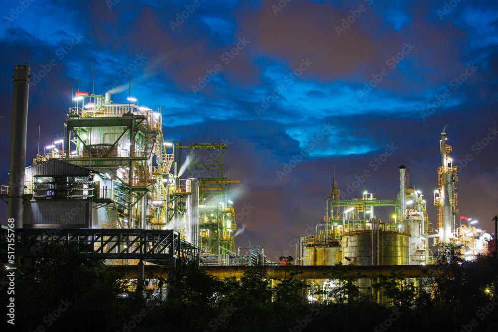 Twilight sun cloud blue scene of oil refinery plant and tower column oil of Petrochemistry