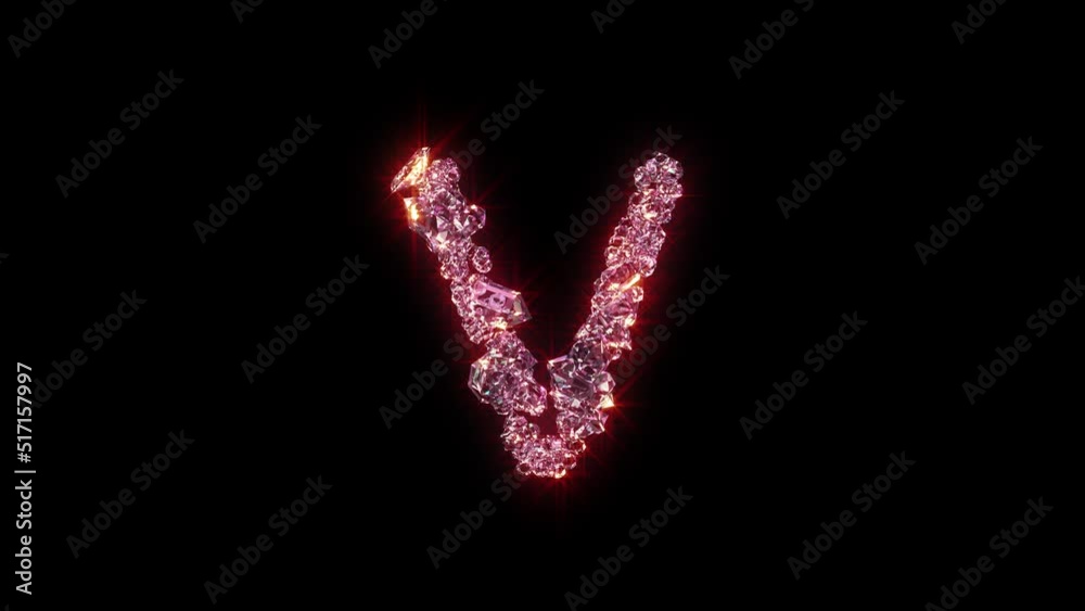 purple shining luxury gemstones alphabet - letter V on black, isolated - loop video purple shining luxury gemstones alphabet - letter V on black, isolated - loop video