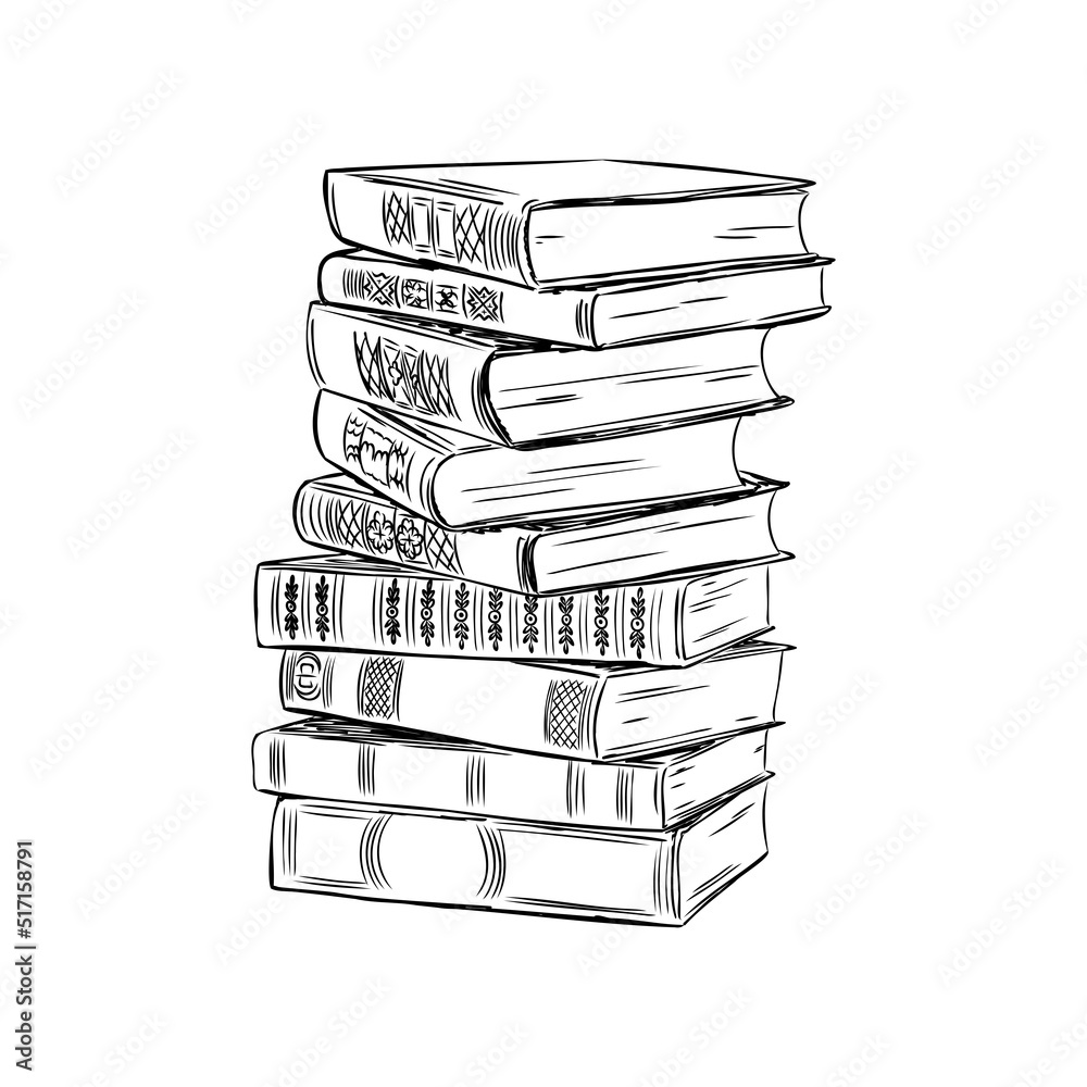 Fototapeta premium Stack of books isolated on white, Hand Drawn Sketch Vector illustration.