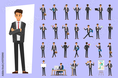 cartoon business man wear suit character set  ,Vector illustration