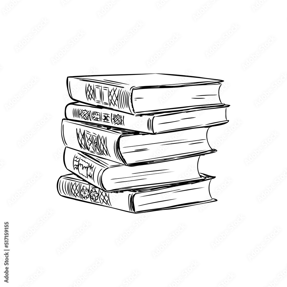 Fototapeta premium Stack of books isolated on white, Hand Drawn Sketch Vector illustration.