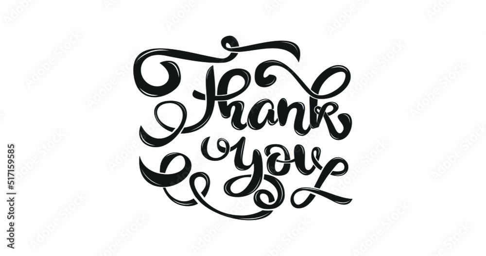 Hand-drawn lettering Thank you text in black color on the white background. This Modern Calligraphy is suitable for print design cards, t-shirts,  invitations, banners, and posters