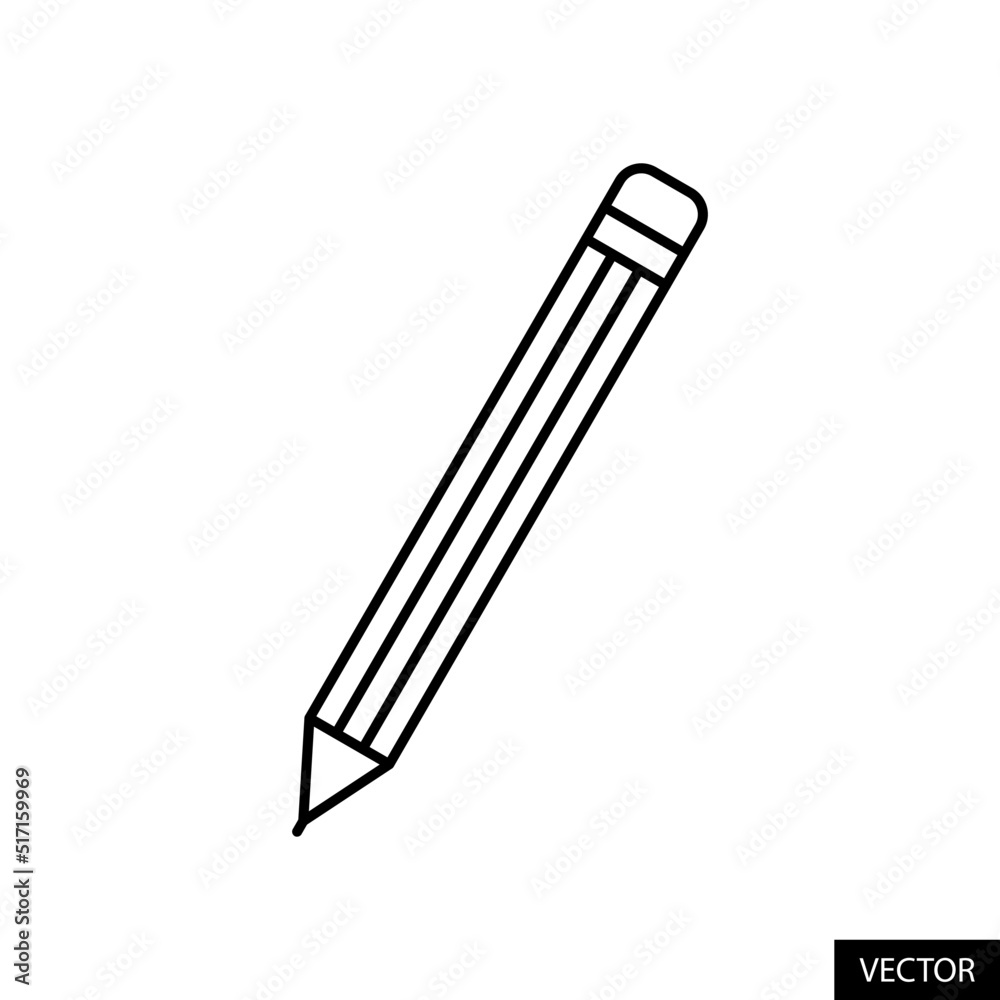 Pencil vector icon in line style design for website, app, UI, isolated on white background. Editable stroke. Vector illustration.