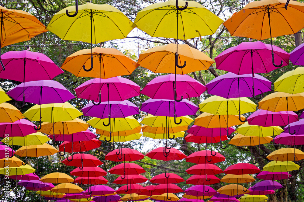 Umbrellas Decoration over holambra street. June, 2022
