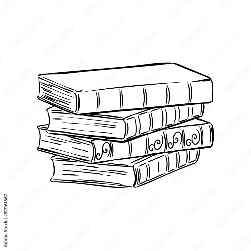Stack of books isolated on white, Hand Drawn Sketch Vector illustration ...