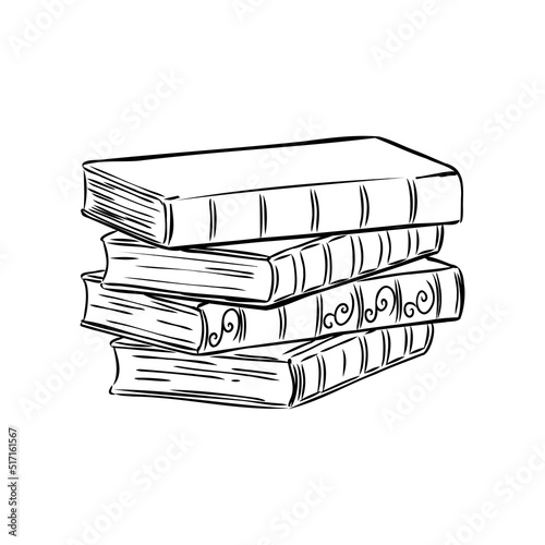 Stack of books isolated on white, Hand Drawn Sketch Vector illustration.