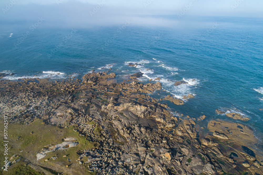 drone aerial view of the waves on the rocky shore in the Atlantic Ocean drone aerial view of the waves on the rocky shore in the Atlantic Ocean