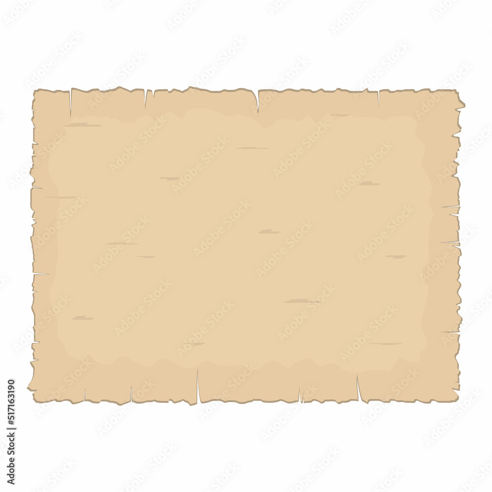 Parchment old paper sheet vector illustration isolated on white background.