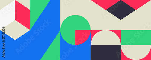 Abstract horizontal Geometric Artwork Design With Simple Shapes And Figures..